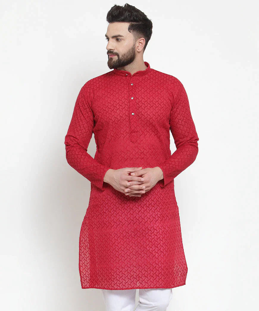 Jompers Men's Maroon Chikan Kurta Only