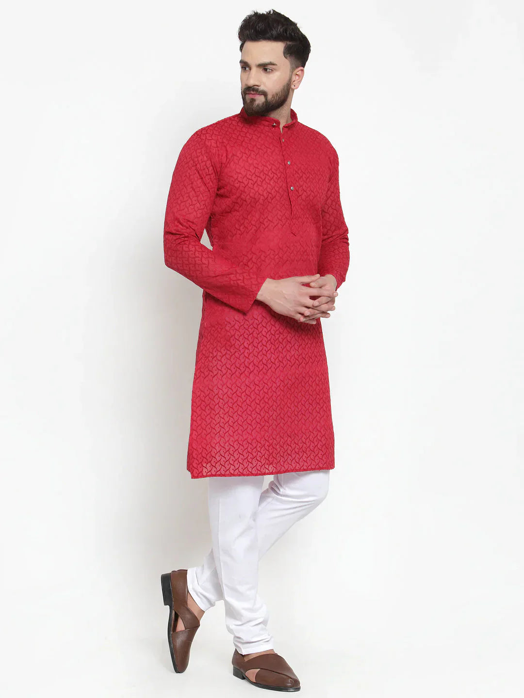 Jompers Men's Maroon Chikan Kurta Only