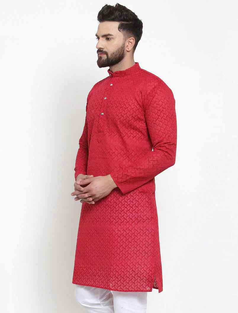 Jompers Men's Maroon Chikan Kurta Only