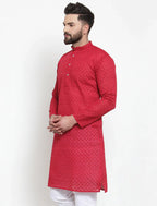 Jompers Men's Maroon Chikan Kurta Only