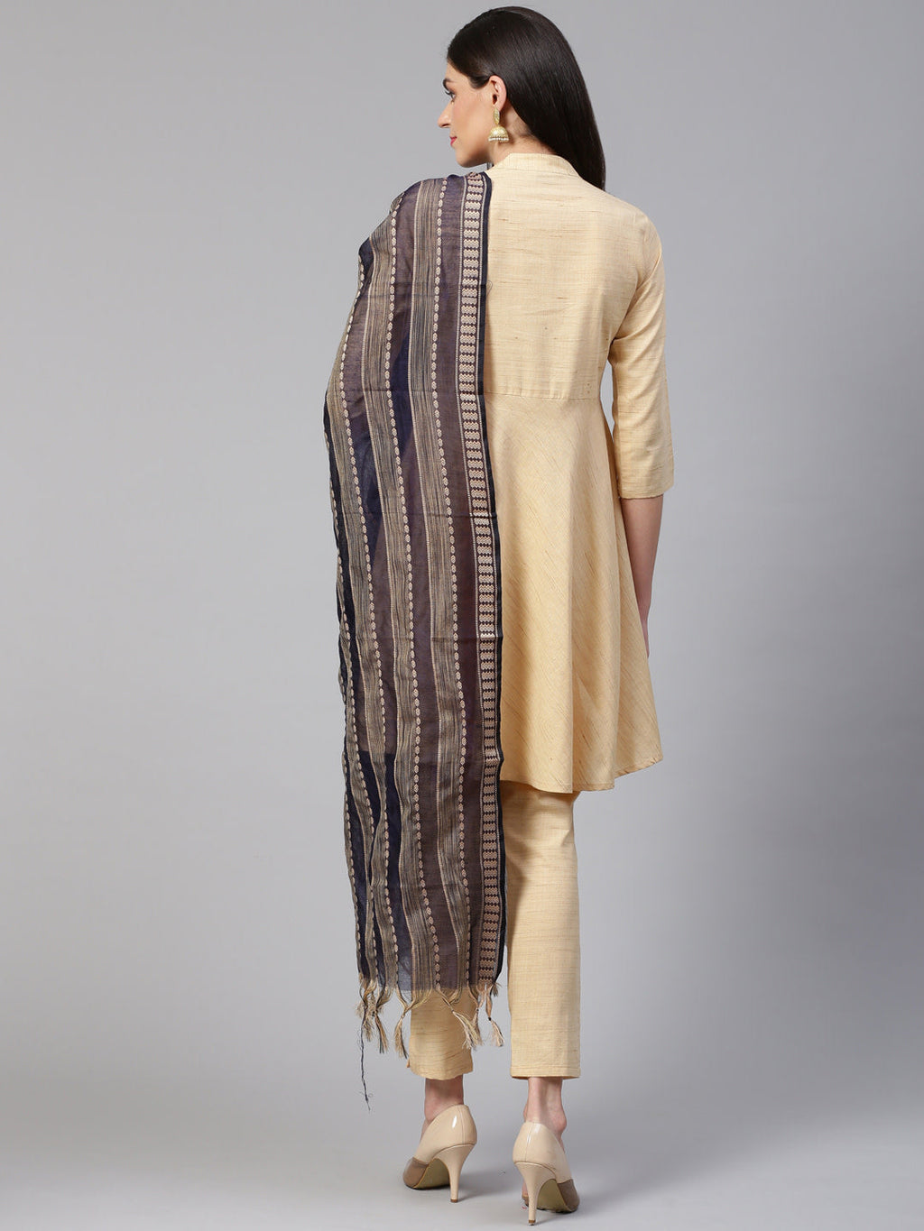 Jompers Women Beige Solid Kurta with Trousers & Dupatta - Distacart