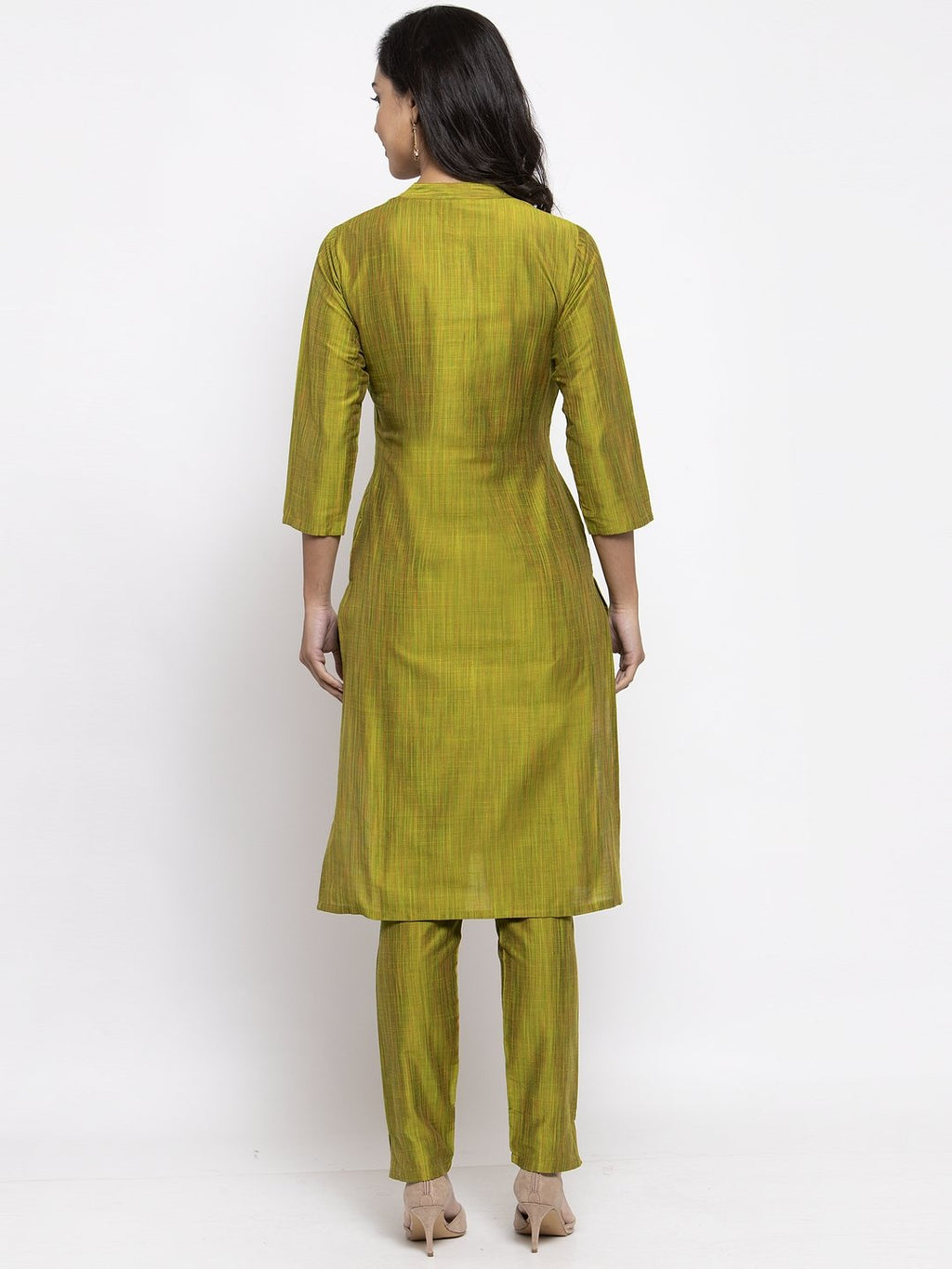 Jompers Women Green Self-Striped Kurta with Trousers - Distacart