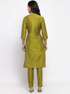 Jompers Women Green Self-Striped Kurta with Trousers - Distacart