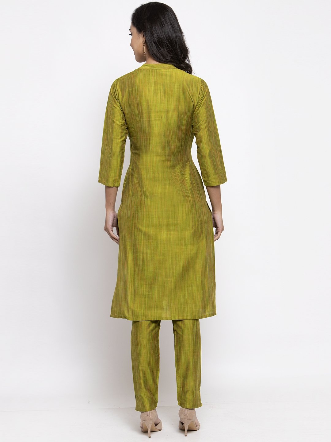 Jompers Women Green Self-Striped Kurta with Trousers - Distacart
