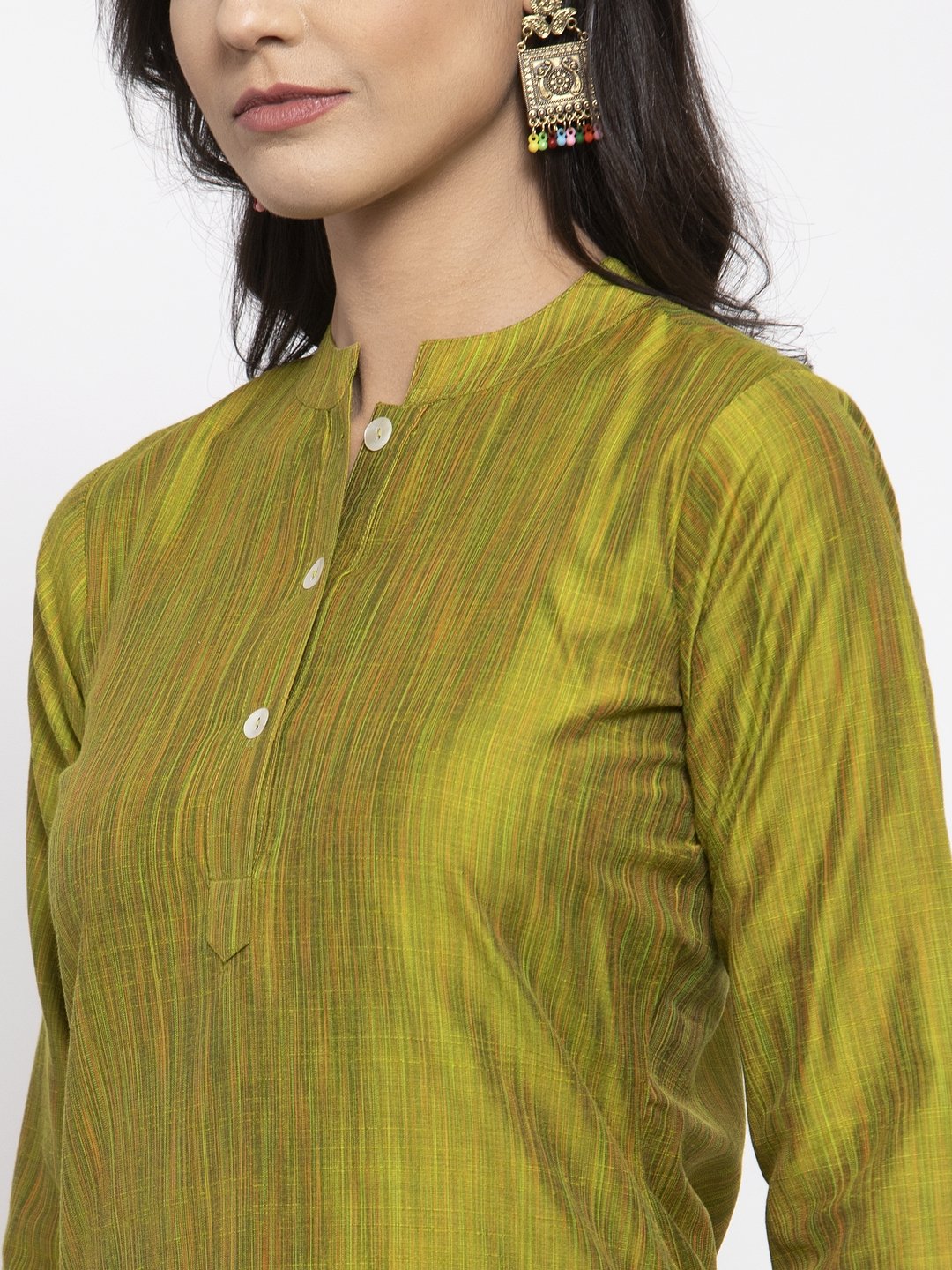 Jompers Women Green Self-Striped Kurta with Trousers - Distacart