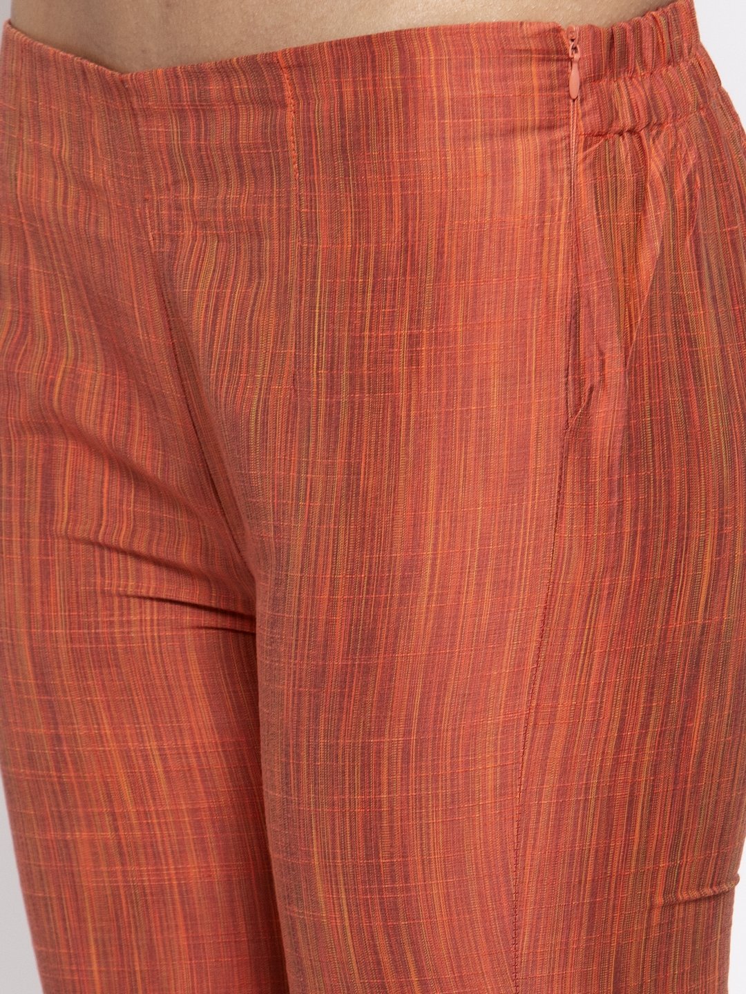 Jompers Women Orange Self-Striped Kurta with Trousers - Distacart