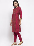 Jompers Women Pink Self-Striped Kurta with Trousers - Distacart
