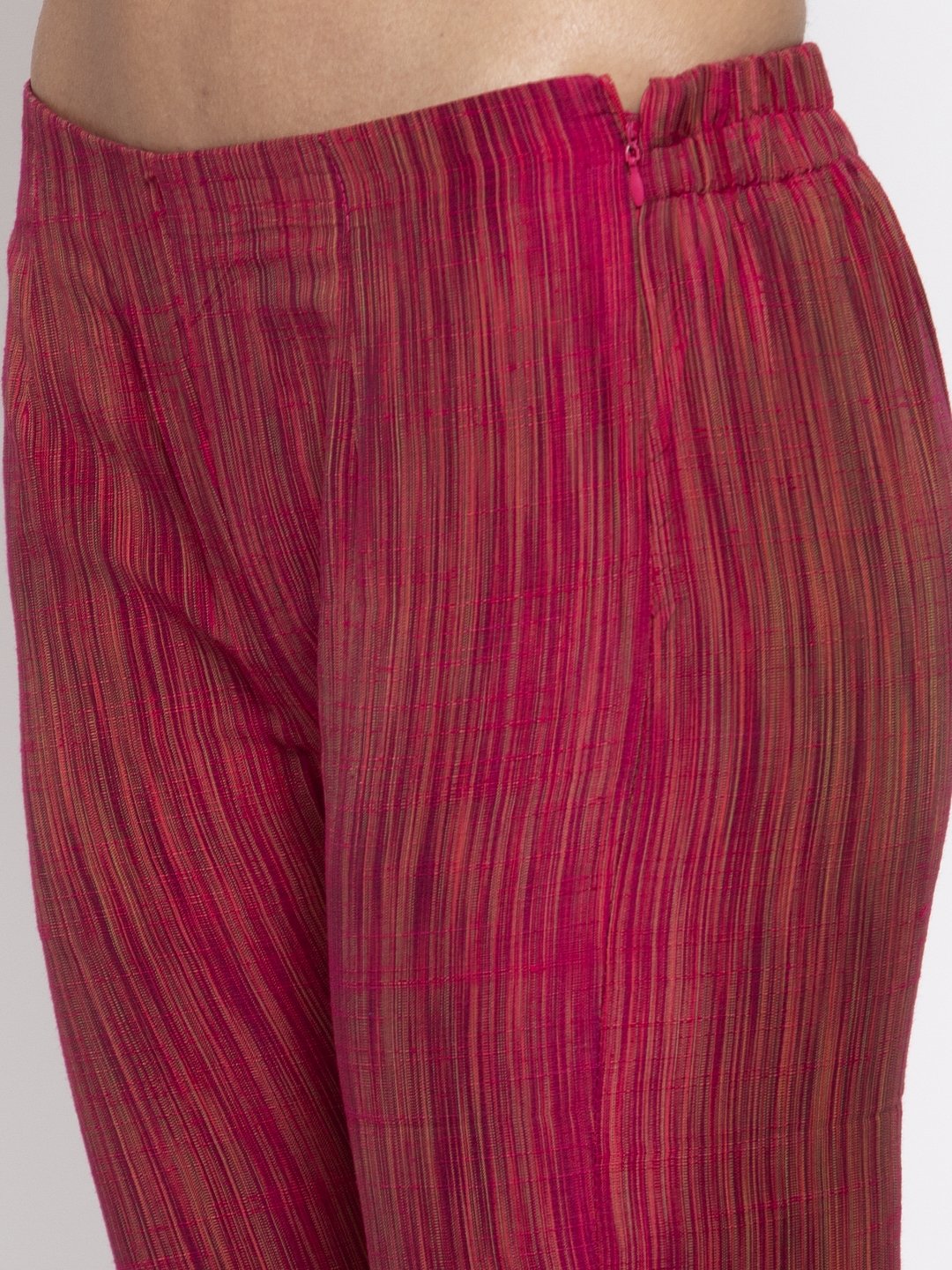 Jompers Women Pink Self-Striped Kurta with Trousers - Distacart