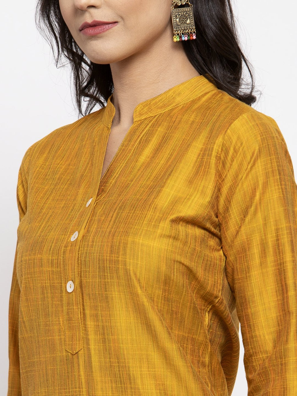 Jompers Women Yellow Self-Striped Kurta with Trousers - Distacart