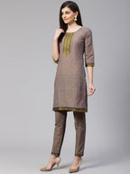 Jompers Women Grey Yoke Design Kurta with Trousers - Distacart