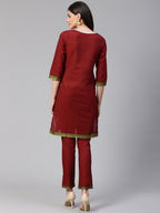 Jompers Women Maroon Yoke Design Kurta with Trousers - Distacart