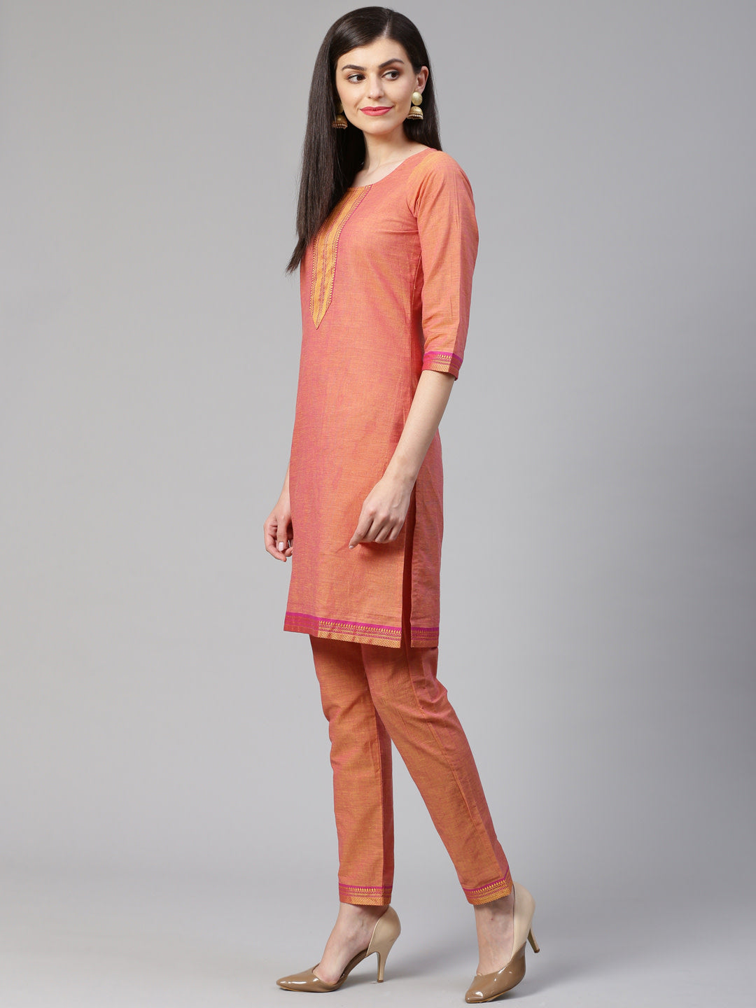 Jompers Women Pink Yoke Design Kurta with Trousers - Distacart