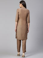 Jompers Women Brown Embroidered Solid Kurta with Trousers - Distacart