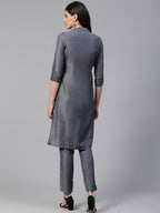 Jompers Women Grey Embroidered Solid Kurta with Trousers - Distacart