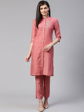 Jompers Women Pink Embroidered Solid Kurta with Trousers - Distacart