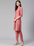Jompers Women Pink Embroidered Solid Kurta with Trousers - Distacart