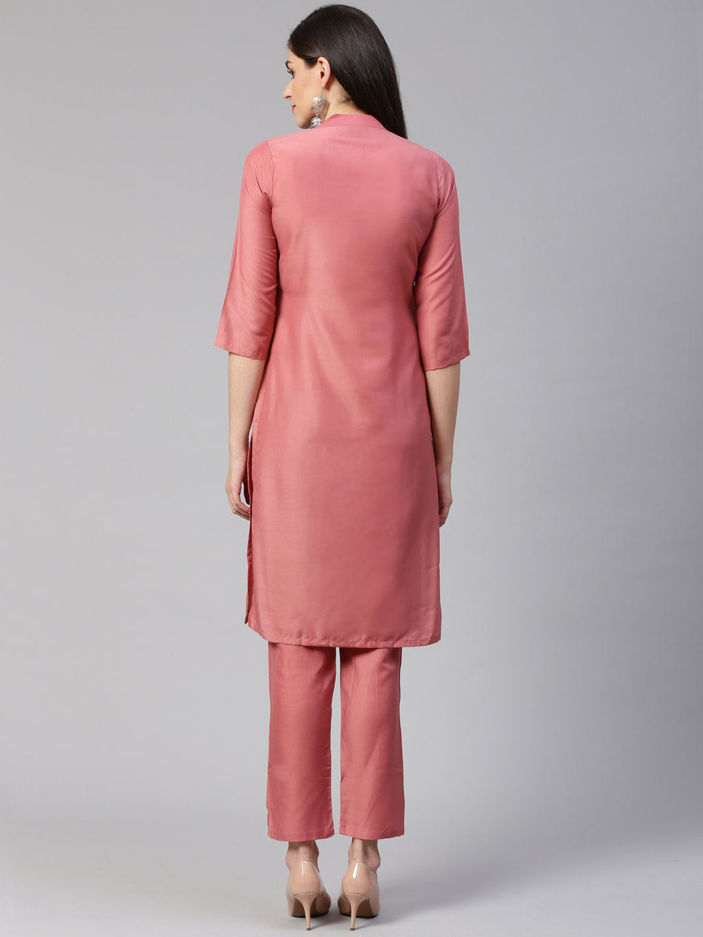 Jompers Women Pink Embroidered Solid Kurta with Trousers - Distacart