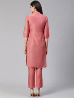 Jompers Women Pink Embroidered Solid Kurta with Trousers - Distacart