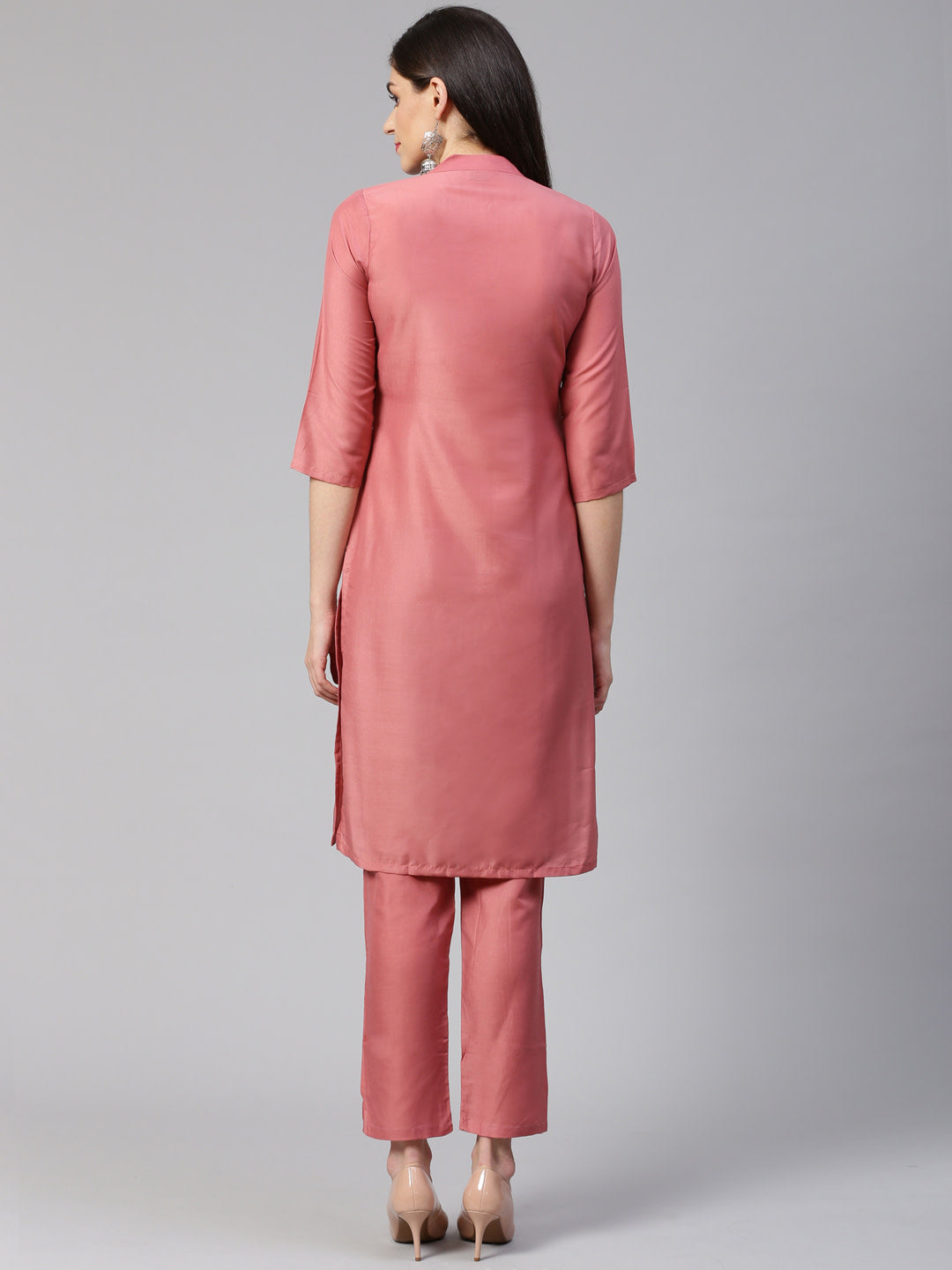 Jompers Women Pink Embroidered Solid Kurta with Trousers - Distacart