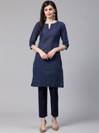 Jompers Women Blue Printed Kurta with Trousers - Distacart