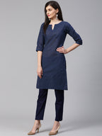 Jompers Women Blue Printed Kurta with Trousers - Distacart