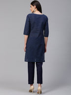 Jompers Women Blue Printed Kurta with Trousers - Distacart