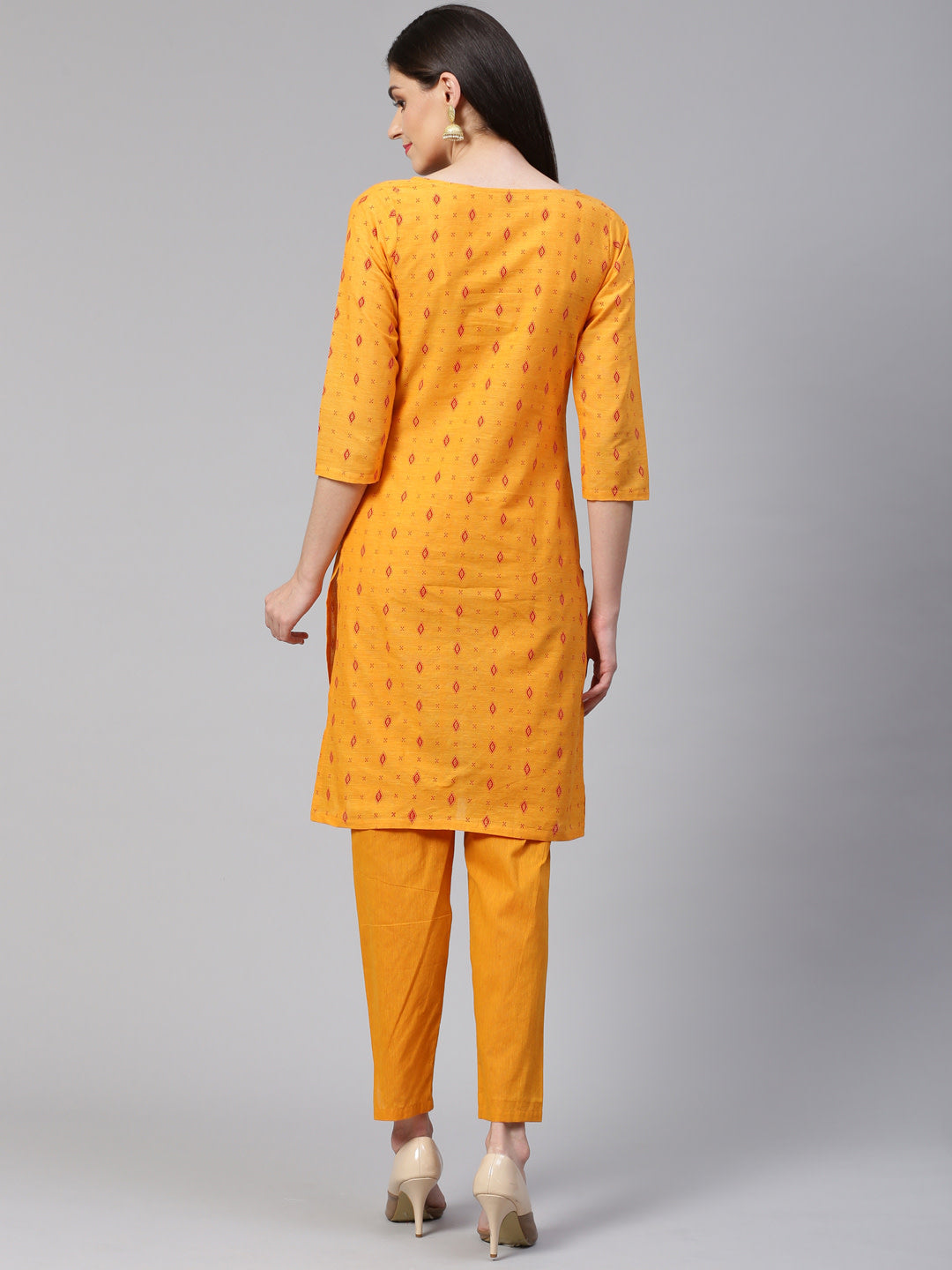 Jompers Women Yellow Printed Kurta with Trousers - Distacart