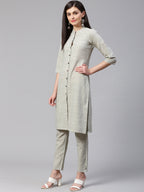 Jompers Women Grey Woven Design Kurta with Trousers - Distacart