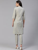 Jompers Women Grey Woven Design Kurta with Trousers - Distacart