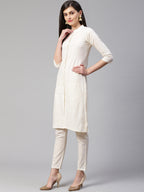 Jompers Women Off-White Woven Design Kurta with Trousers - Distacart