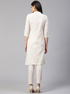 Jompers Women Off-White Woven Design Kurta with Trousers - Distacart