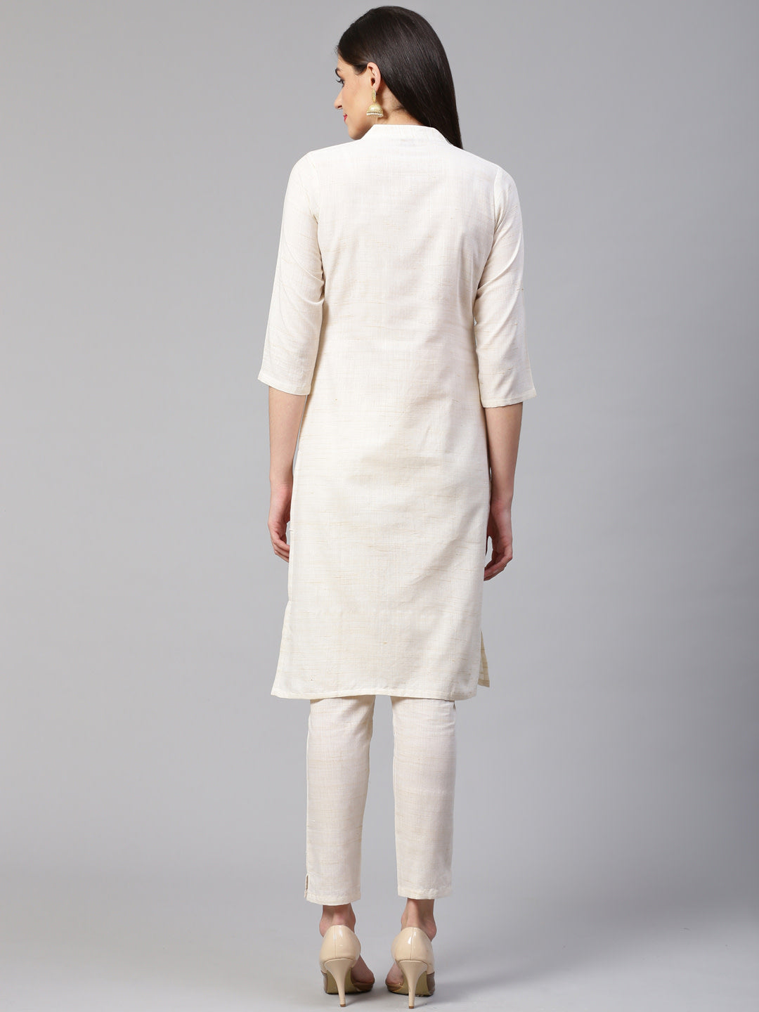 Jompers Women Off-White Woven Design Kurta with Trousers - Distacart