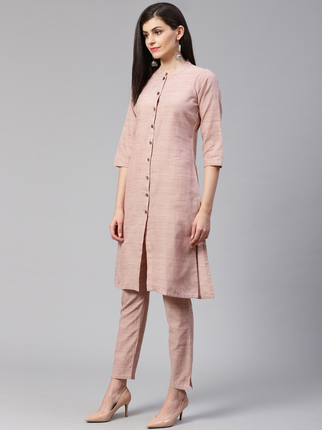 Jompers Women Pink Woven Design Kurta with Trousers - Distacart