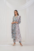 Jompers Women's Green Floral Printed Sequinned Kurta with Trousers & Dupatta & Belt - Distacart