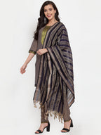 Jompers Women Grey Solid Kurta with Trousers & Dupatta - Distacart