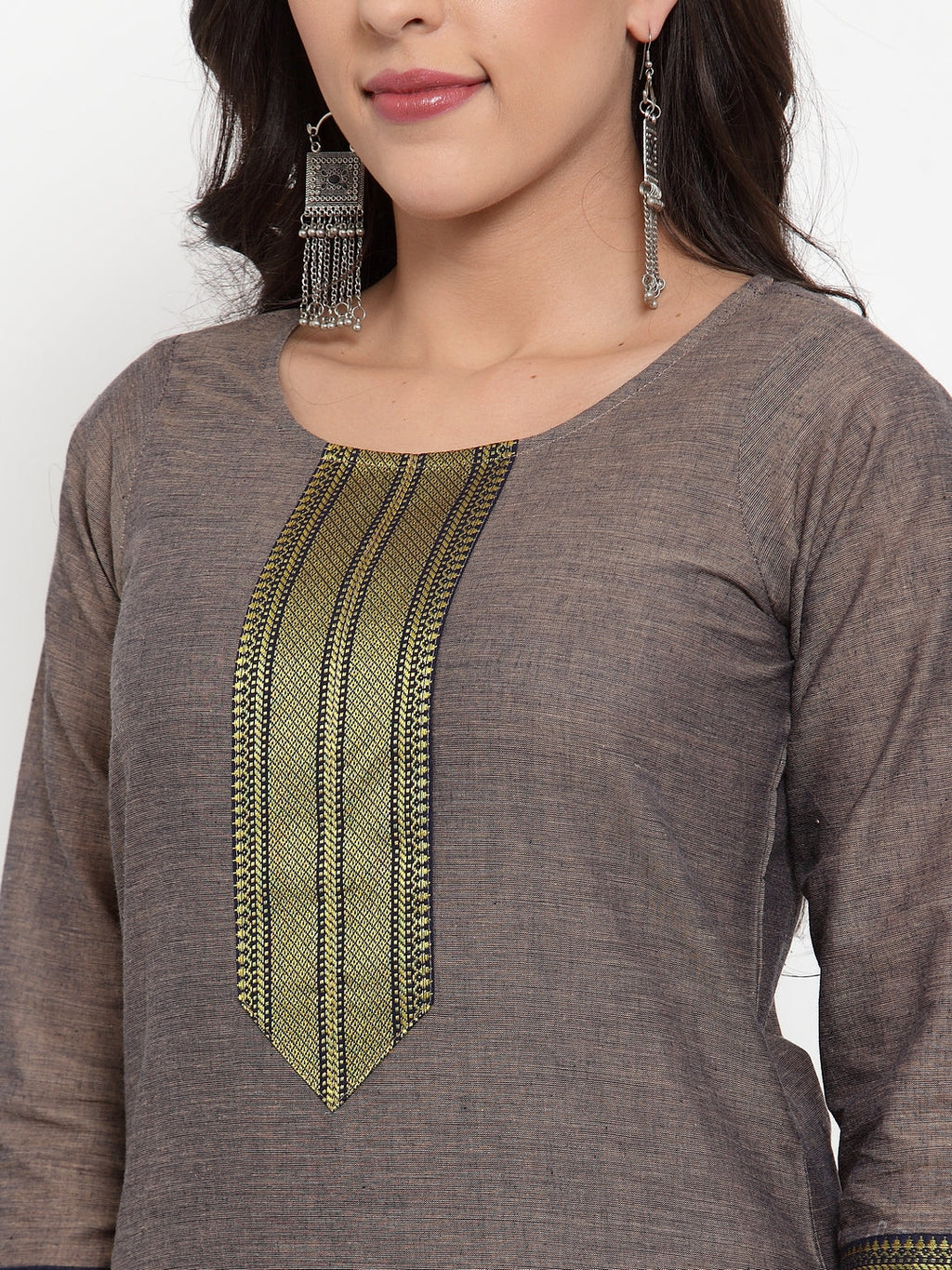 Jompers Women Grey Solid Kurta with Trousers & Dupatta - Distacart