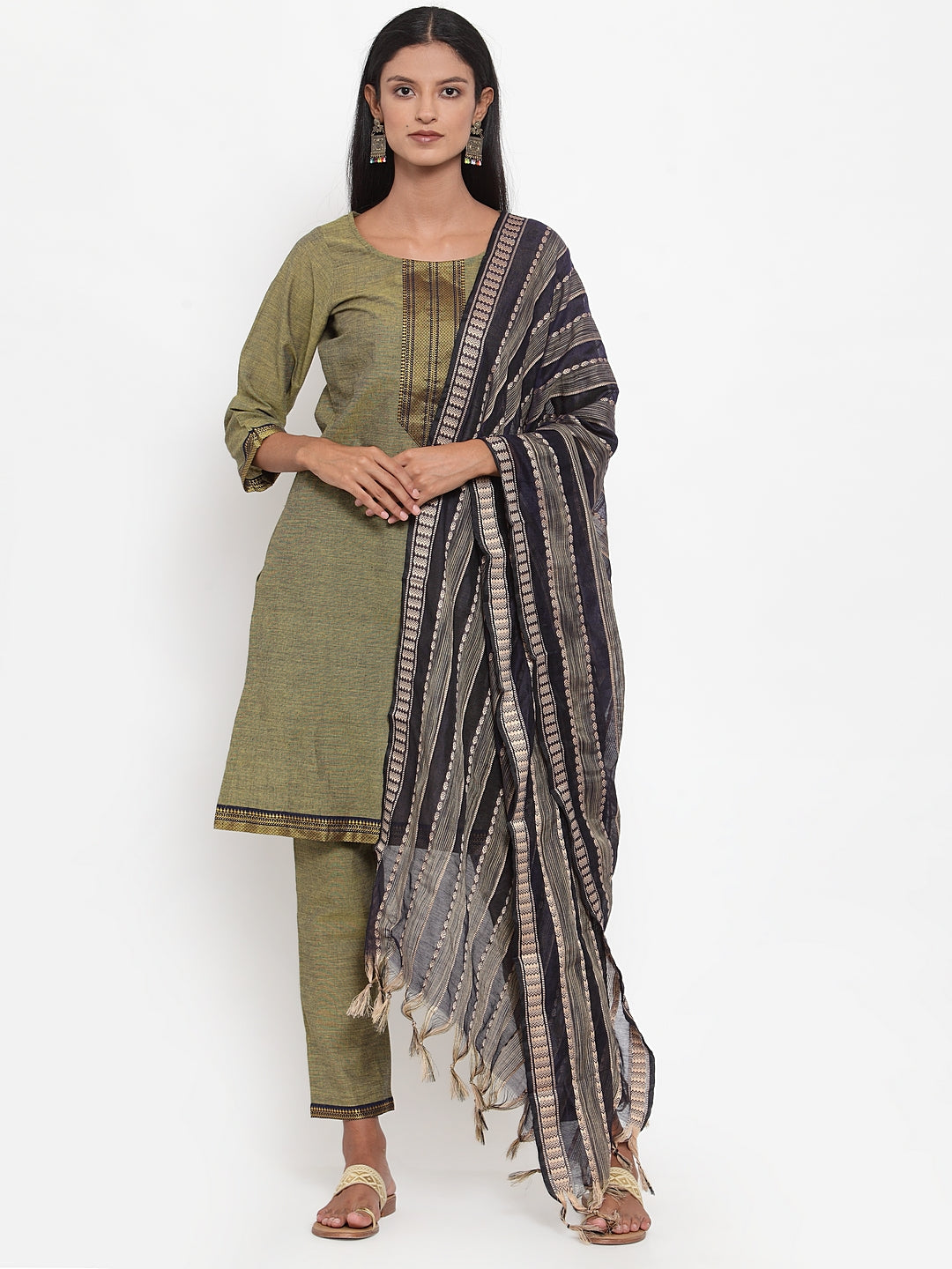 Jompers Women Mustard Solid Kurta with Trousers & Dupatta - Distacart