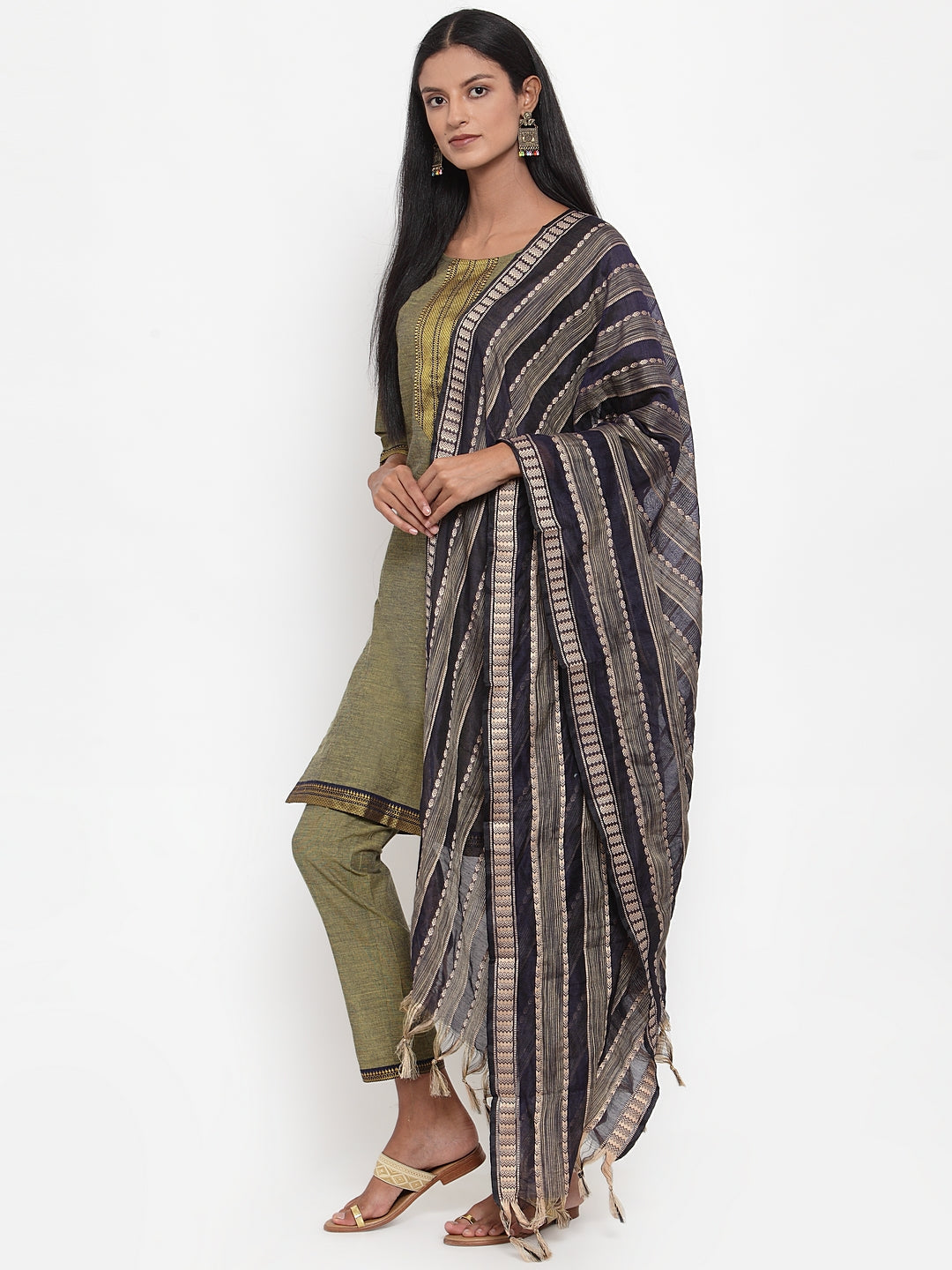 Jompers Women Mustard Solid Kurta with Trousers & Dupatta - Distacart