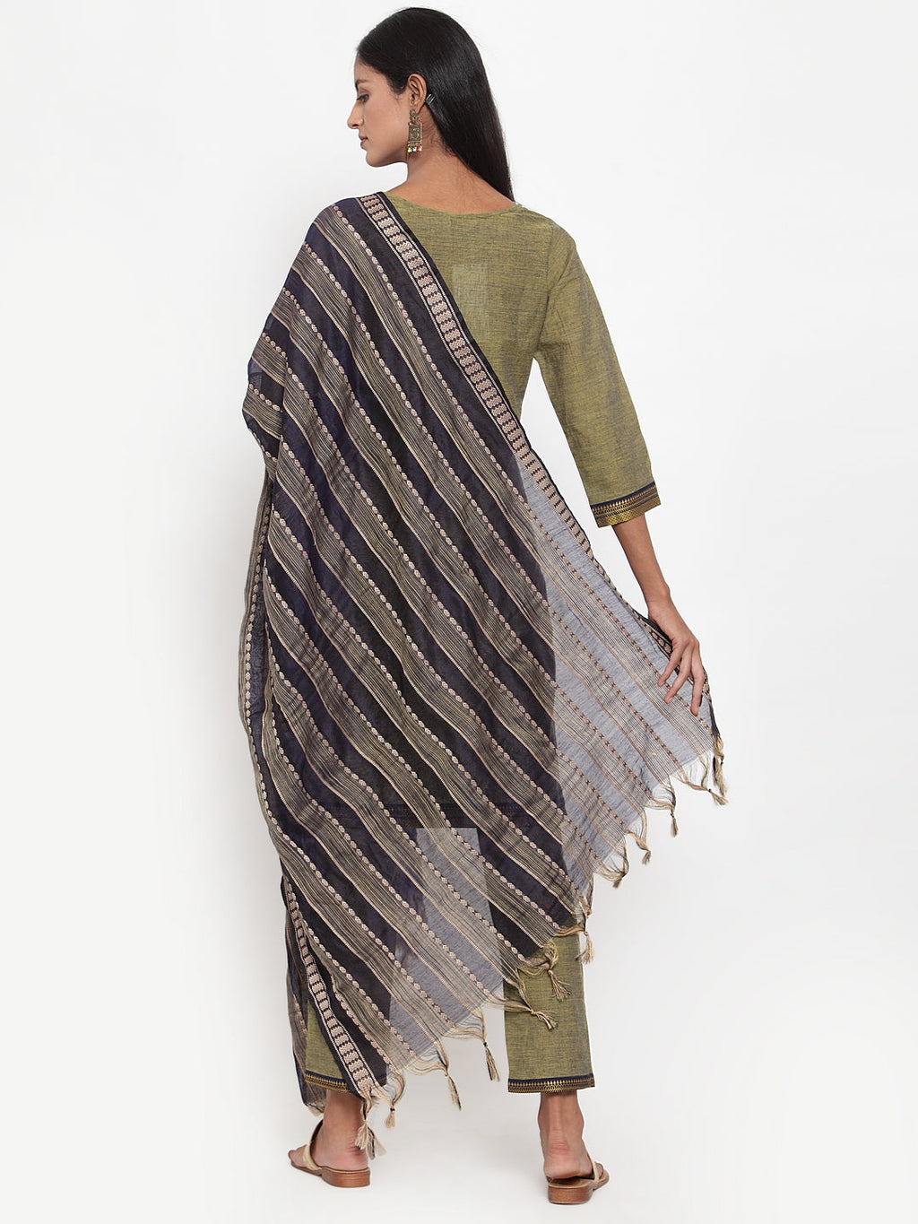Jompers Women Mustard Solid Kurta with Trousers & Dupatta - Distacart