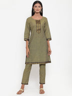 Jompers Women Mustard Solid Kurta with Trousers & Dupatta - Distacart