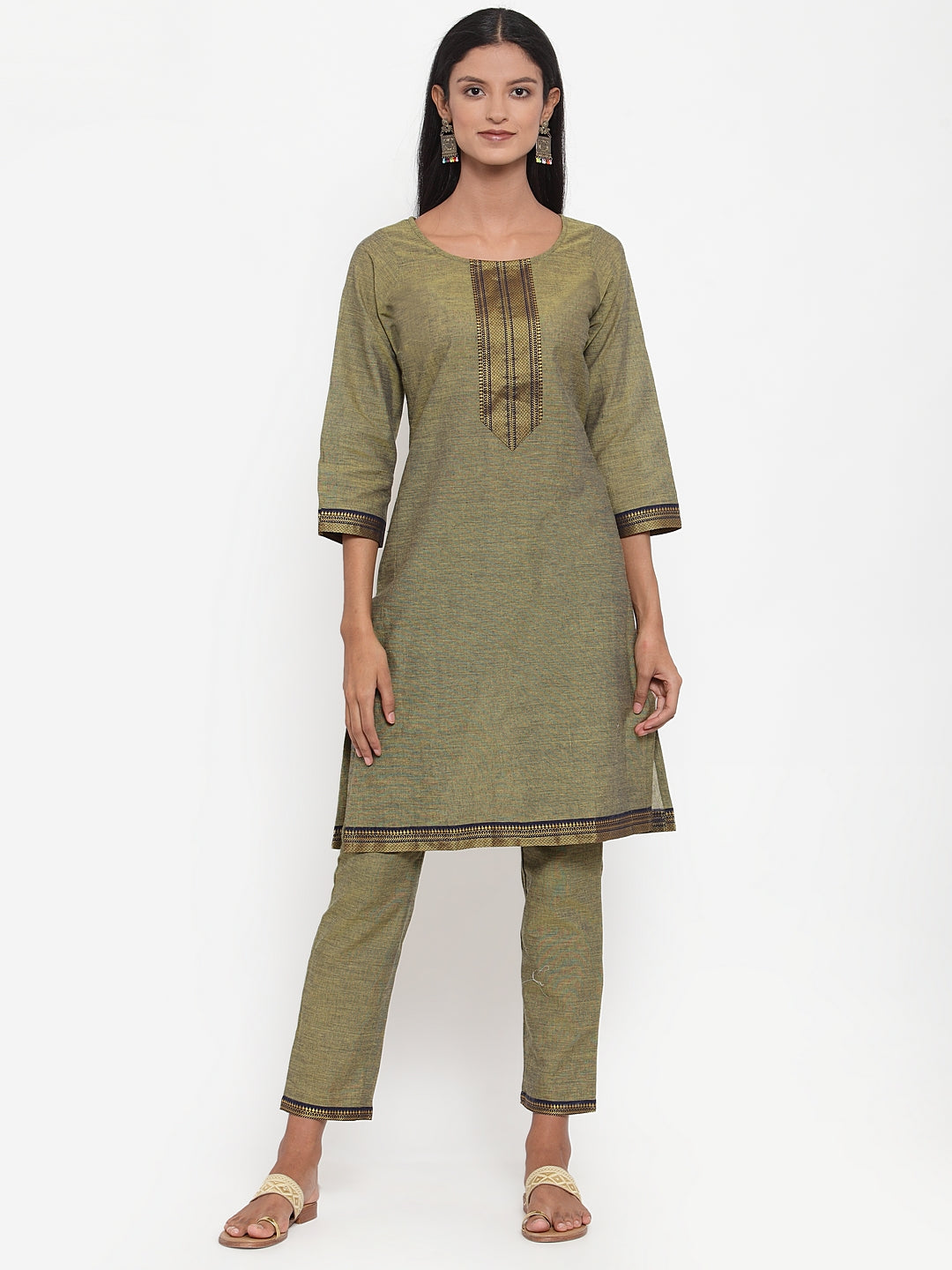 Jompers Women Mustard Solid Kurta with Trousers & Dupatta - Distacart
