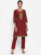 Jompers Women Maroon Solid Kurta with Trousers & Dupatta - Distacart