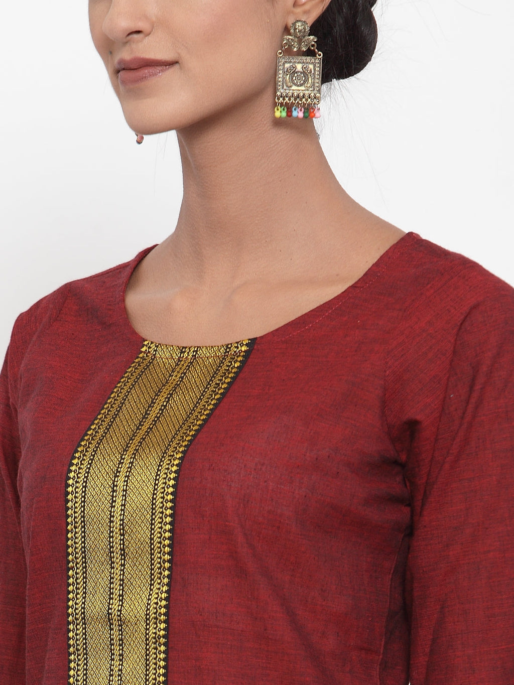 Jompers Women Maroon Solid Kurta with Trousers & Dupatta - Distacart