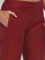 Jompers Women Maroon Solid Kurta with Trousers & Dupatta - Distacart