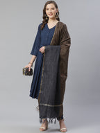 Jompers Women Navy Blue & Charcoal Grey Self Design Kurta with Trousers & Dupatta - Distacart