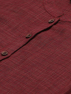 Jompers Women Burgundy & Beige Self Checked Kurta with Trousers & Dupatta - Distacart