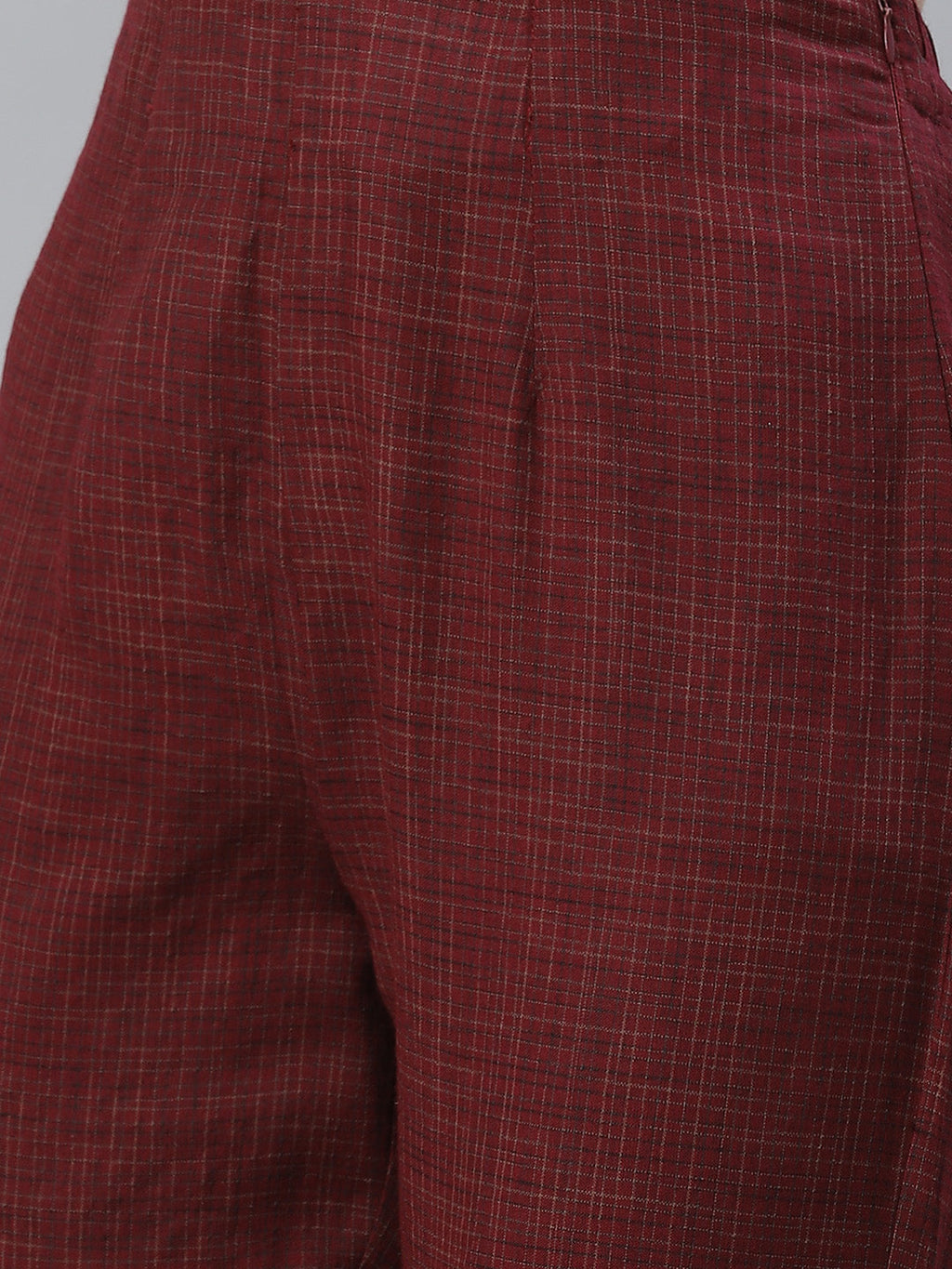 Jompers Women Burgundy & Beige Self Checked Kurta with Trousers & Dupatta - Distacart