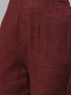 Jompers Women Burgundy & Beige Self Checked Kurta with Trousers & Dupatta - Distacart