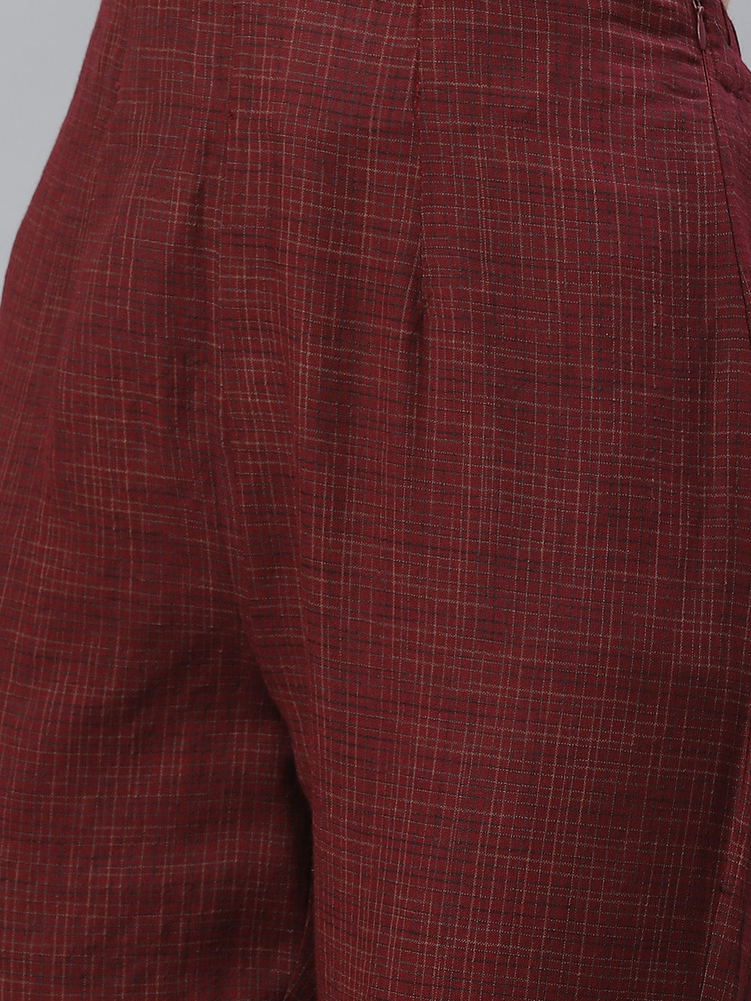 Jompers Women Burgundy & Beige Self Checked Kurta with Trousers & Dupatta - Distacart