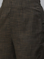 Jompers Women Charcoal Grey & Beige Self Checked Kurta with Trousers & Dupatta (Olive) - Distacart